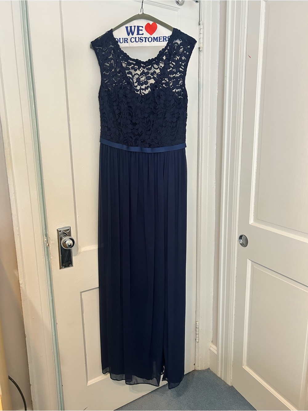 David's Bridal Navy Lace Top Maxi Dress